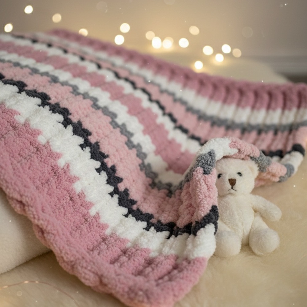 Plush Handknitted Baby Blanket, Cozy Nursery Throw, Thoughtful Shower Gift